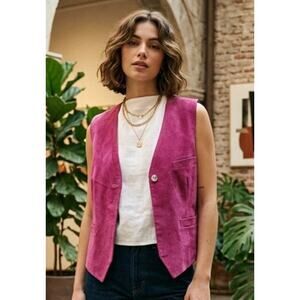Vintage Kenar Leathers Magenta Suede Leather Vest